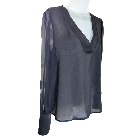 Express Sheer Black V-Neck Blouse - Picture 6 of 9
